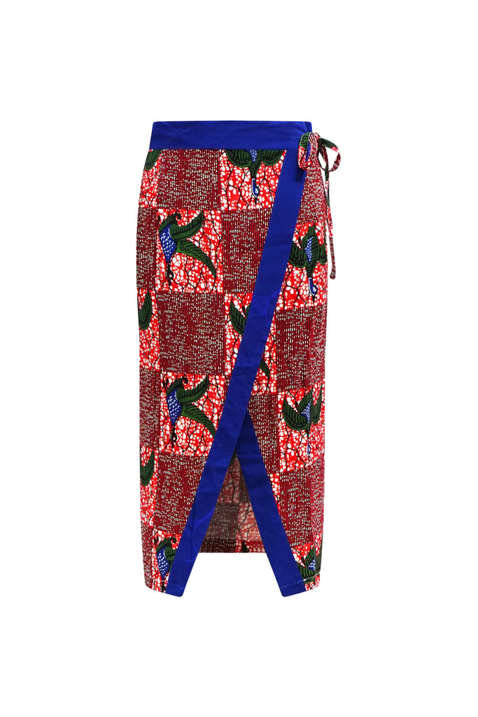 Tine Wrap Skirt - Red White & Green Onyame Sɛn Print