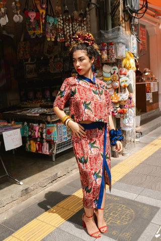 Tine Wrap Skirt - Red White & Green Onyame Sɛn Print