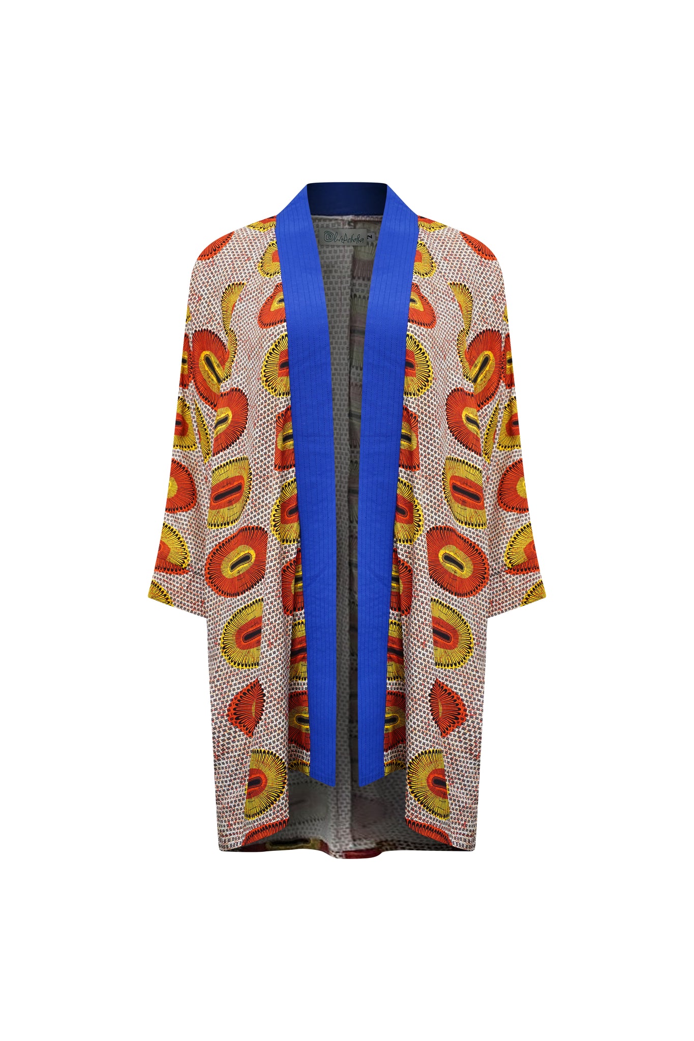 Tongo Loose Fit Unisex Afromono Kimono - Blue Orange Yellow Rhythmic Spirits Print | ILC OA OG