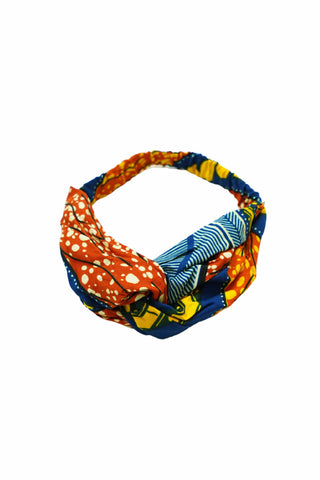 Nnneka Turban Headband Orange Blue and Yellow African Ankara Wax Cotton Print