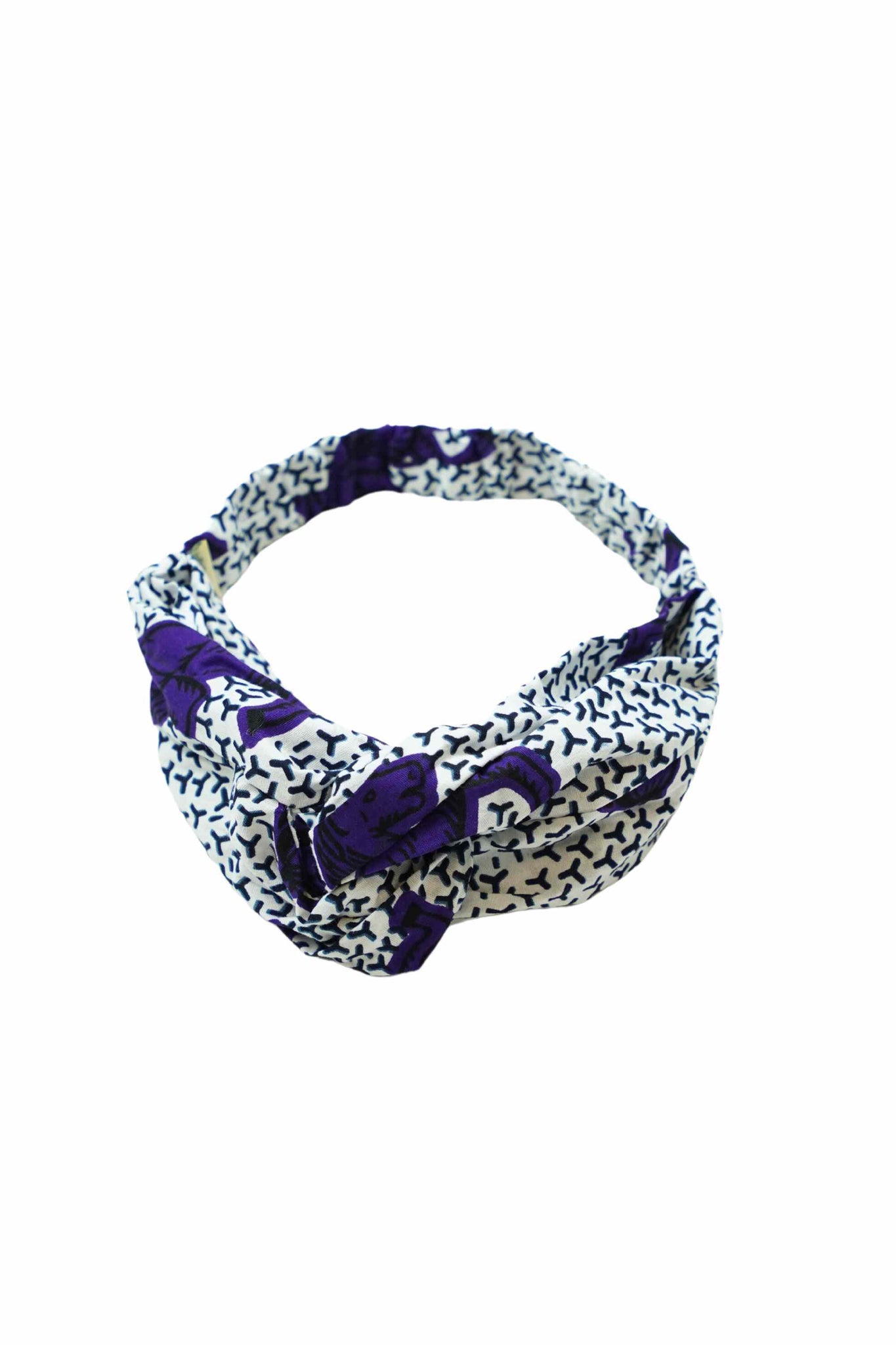 Imani Turban Headband White and Purple African Ankara Wax Cotton Print