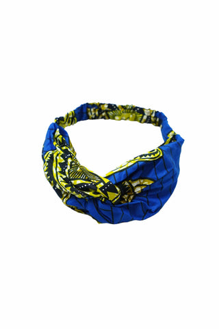 Nnneka Turban Headband Blue and Yellow African Ankara Wax Cotton Print