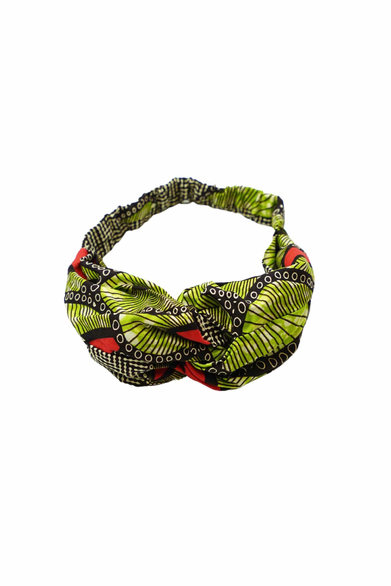 Ime Turban Headband Green and Red African Ankara Wax Cotton Print