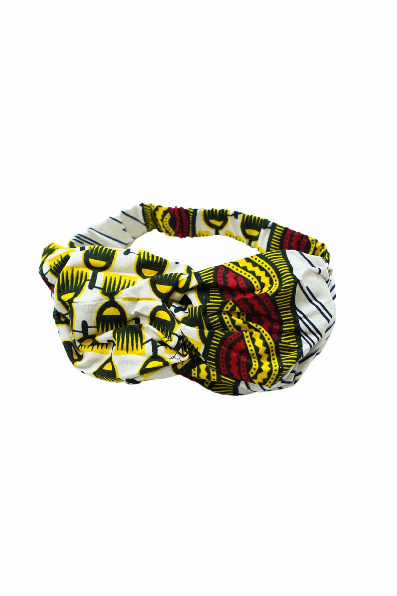 Esosa Turban Headband White and Yellow African Ankara Wax Cotton Print