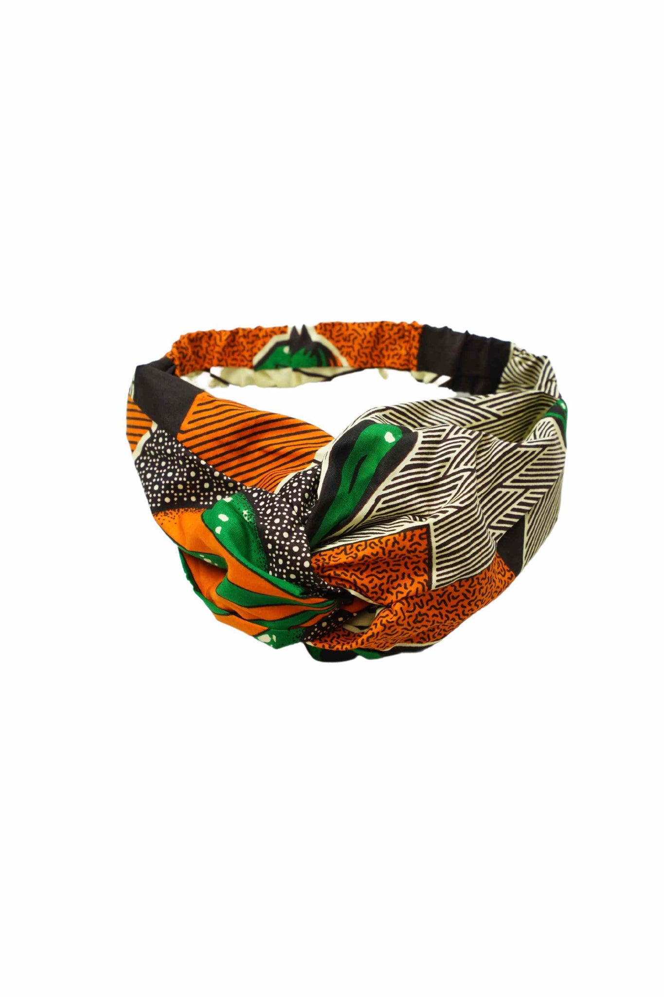 Thema Turban Headband Green Orange African Ankara Wax Cotton Print