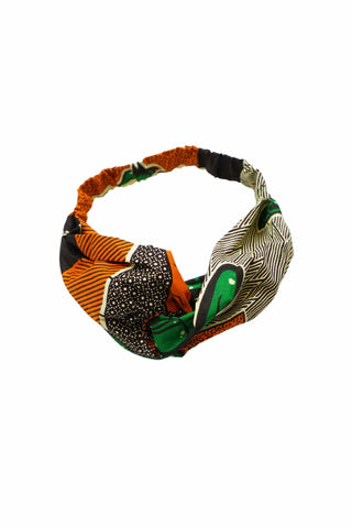 Thema Turban Headband Green Orange African Ankara Wax Cotton Print