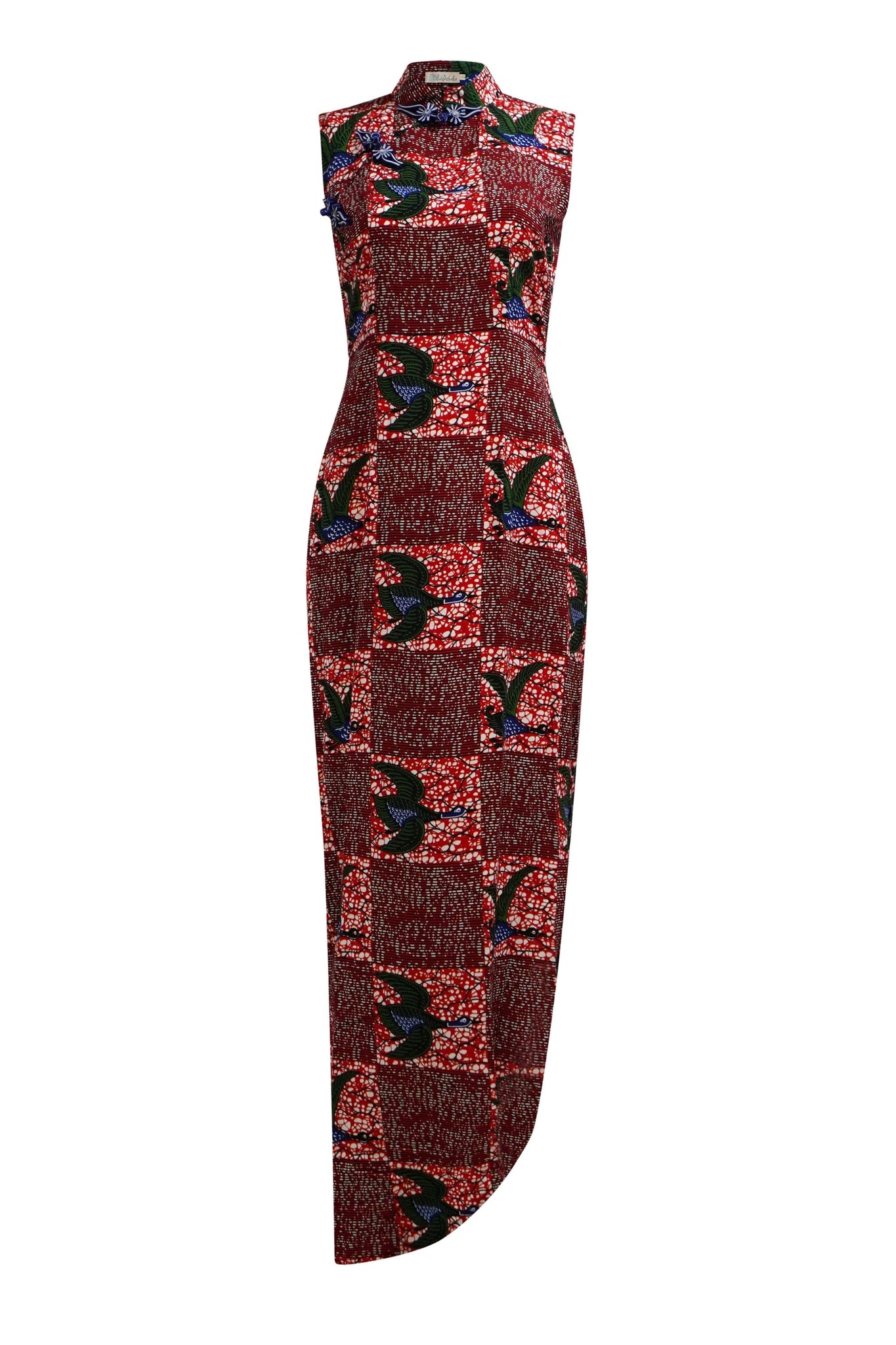 Vega Cheongsam Dress - Red White & Green Onyame Sɛn Print