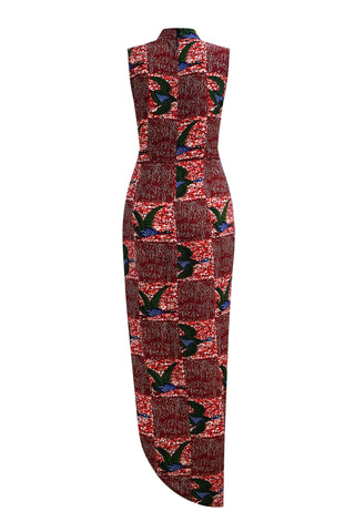 Vega Cheongsam Dress - Red White & Green Onyame Sɛn Print