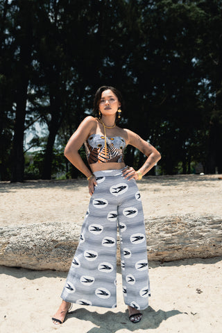 Chidera Wide-leg Pants - White & Black Stripes Speedbird Ankara Print