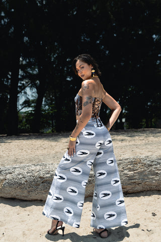 Chidera Wide-leg Pants - White & Black Stripes Speedbird Ankara Print