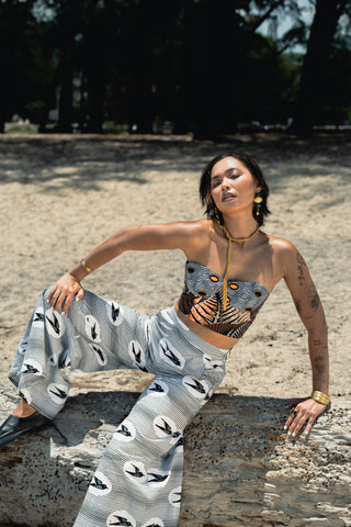Chidera Wide-leg Pants - White & Black Stripes Speedbird Ankara Print