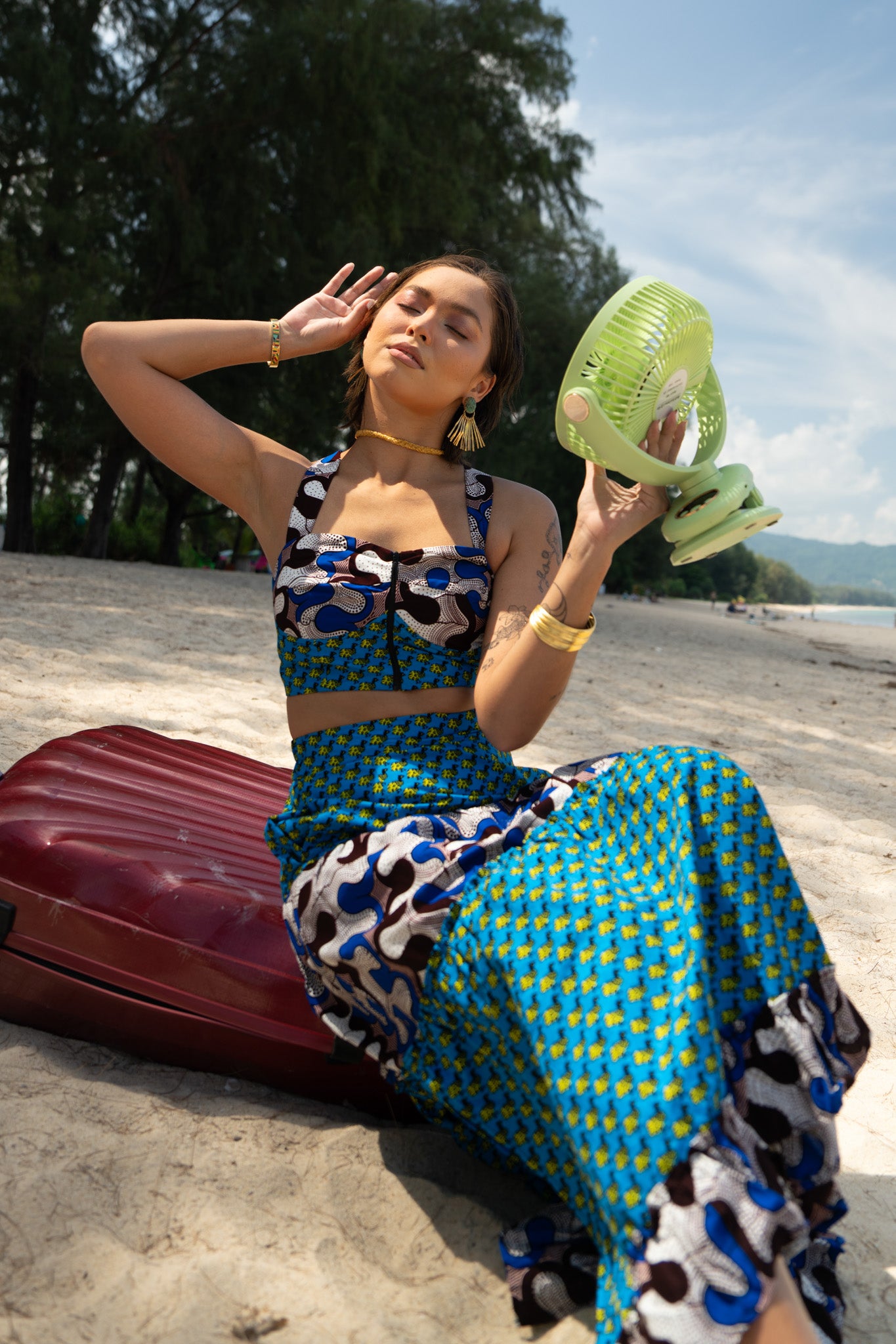 Chinedu Twin Set - White & Azure Awoluba & Guineafowl Ankara Print