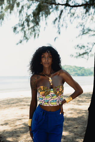 Deka Medley Corset - Pink, Blue & Green Ankara Print