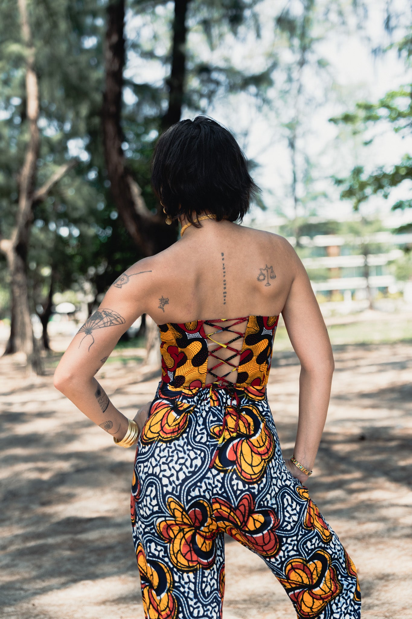Deka Medley Corset - Red, Orange & Yellow Ankara Print