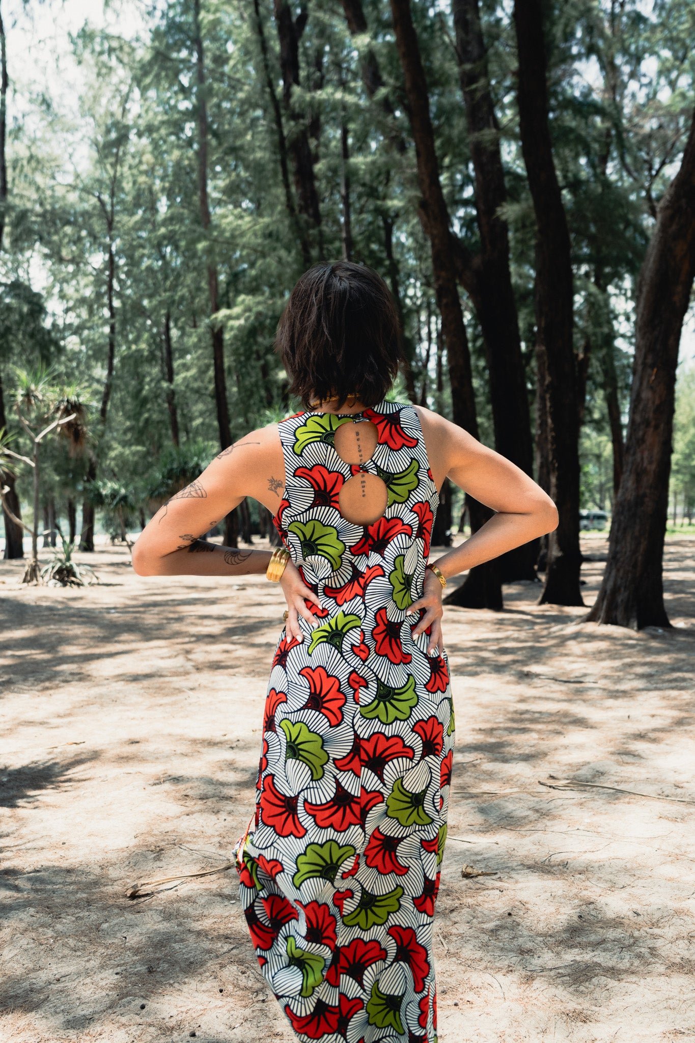 Esosa Maxi Dress - Red and Green Rolls Royce African Ankara Wax Cotton Print