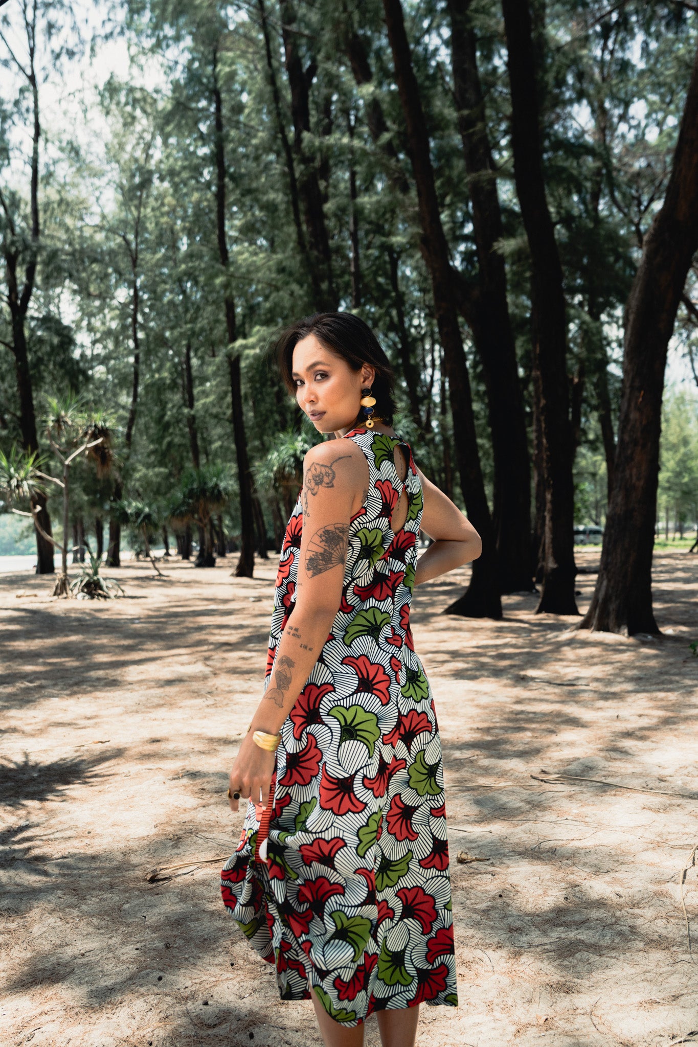 Esosa Maxi Dress - Red and Green Rolls Royce African Ankara Wax Cotton Print