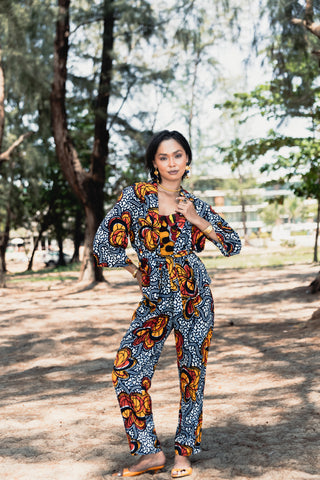 Jenni Retro Blazer Kimono - Blue Yellow &Orange Odo Ayo Print