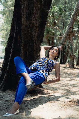 Tyra Tie-Side Top – Blue, White & Black Awoluba Ankara Print