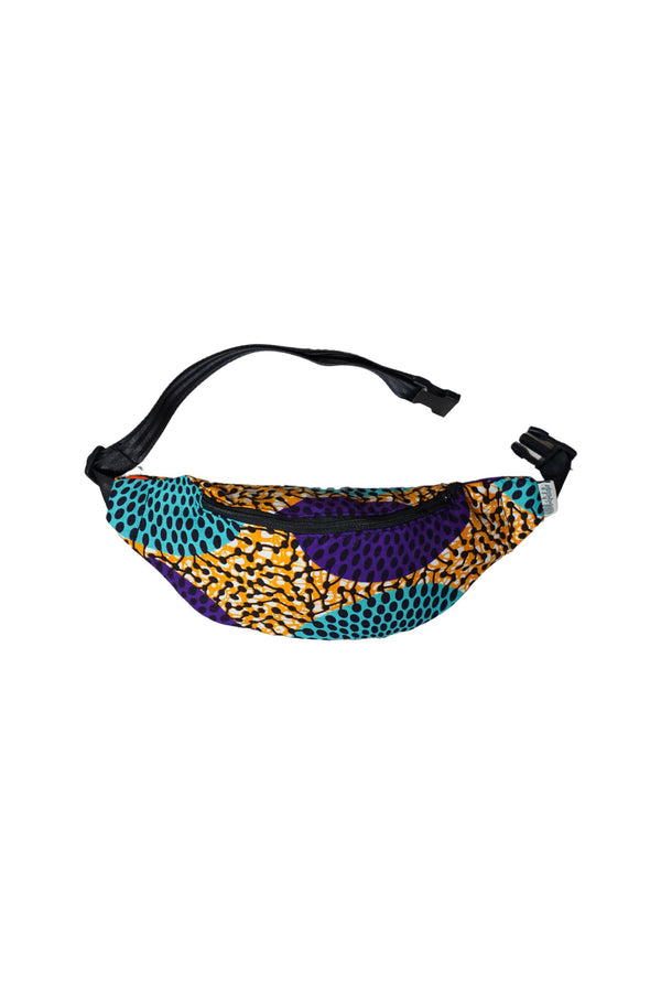 Seye Waistbag -  Cyan Purple and Orange Water Well African Ankara Wax Cotton Print -2