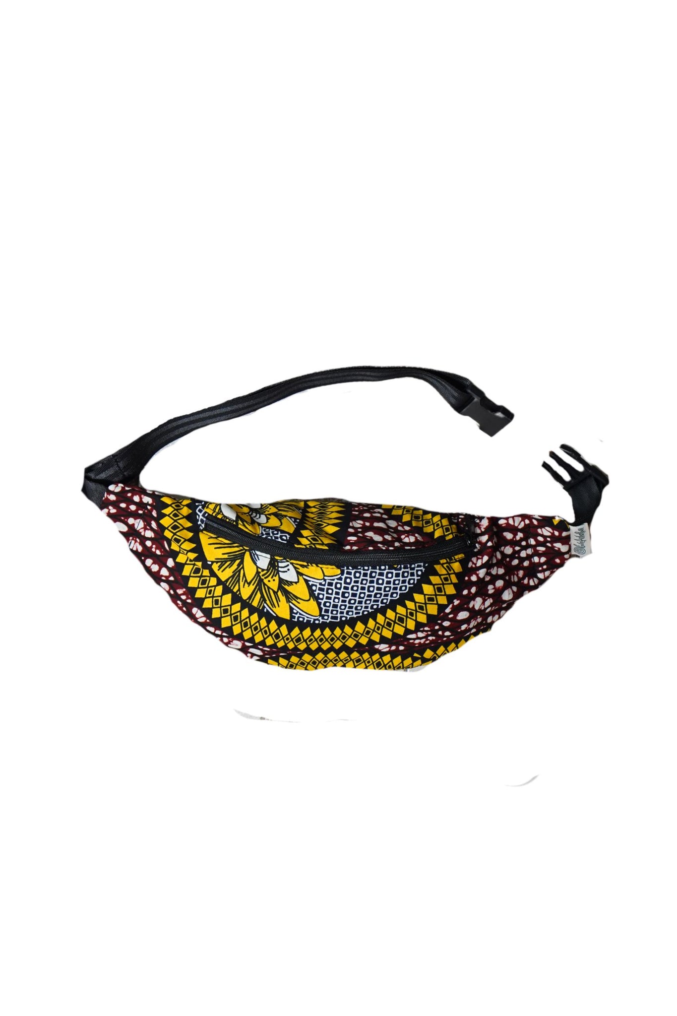 Seye Waistbag -  Burgundy Yellow and Black African Ankara Wax Cotton Print - 14