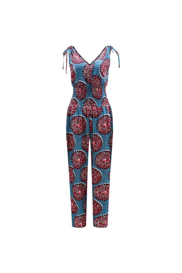 Xetsa Jumpsuit - Blue & Red Water Well Print