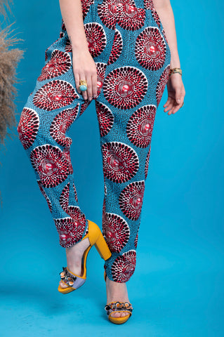 Xetsa Jumpsuit - Blue & Red Water Well Print