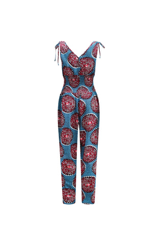 Xetsa Jumpsuit - Blue & Red Water Well Print