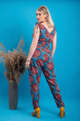 Xetsa Jumpsuit - Blue & Red Water Well Print