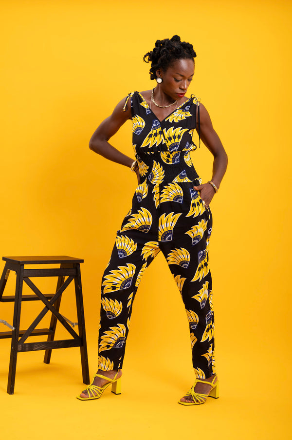 Xetsa Jumpsuit - Yellow & Black Plantain (banana) Print