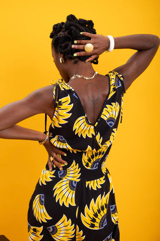 Xetsa Jumpsuit - Yellow & Black Plantain (banana) Print