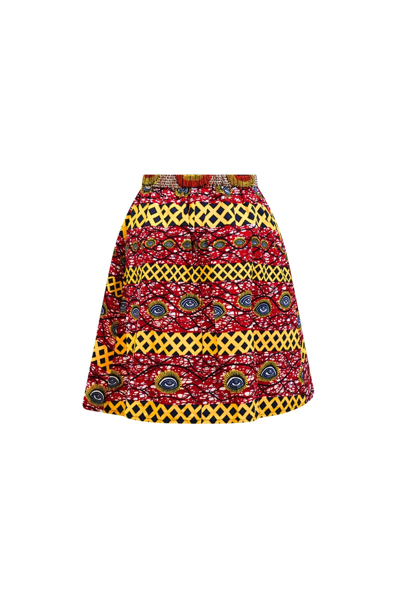Yenge A-line Skirt - Red and Yellow African Ankara Wax Cotton Print