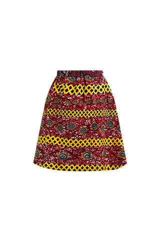 Yenge A-line Skirt - Red and Yellow African Ankara Wax Cotton Print