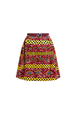Yenge A-line Skirt - Red and Yellow African Ankara Wax Cotton Print
