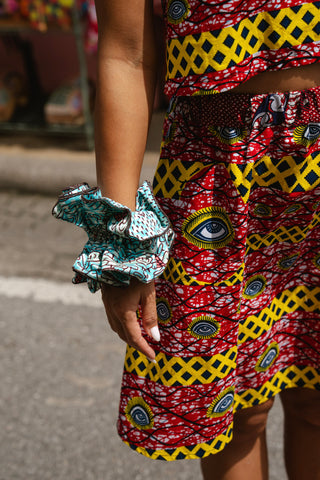 Yenge A-line Skirt - Red and Yellow African Ankara Wax Cotton Print