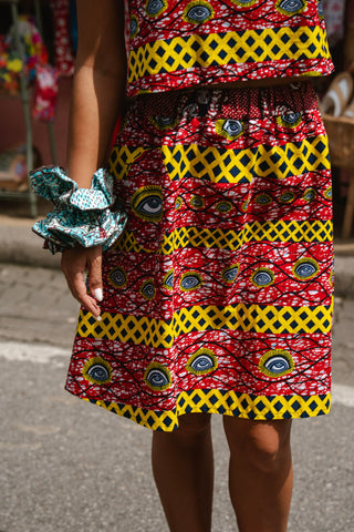 Yenge A-line Skirt - Red and Yellow African Ankara Wax Cotton Print