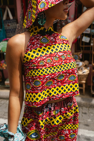 Yenge Top - Red and Yellow African Ankara Wax Cotton Print