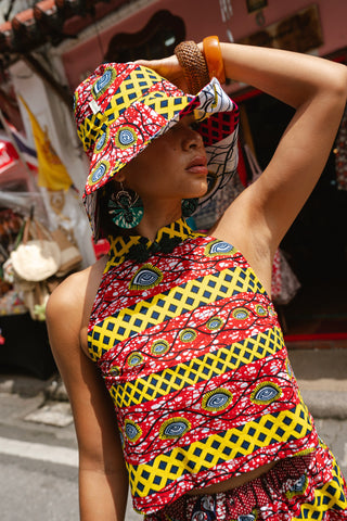 Yenge Top - Red and Yellow African Ankara Wax Cotton Print