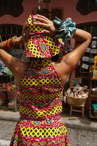 Yenge Top - Red and Yellow African Ankara Wax Cotton Print
