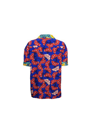 Yinka Shirt with Contrasting Collar and Pockets - Mix Match Blue Red Yellow and Cyan Print | ILC OA OG