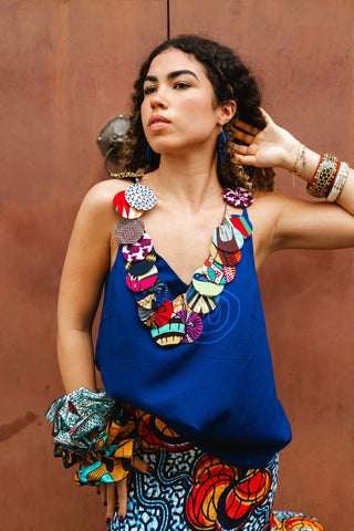 Zackia Spaghetti Top - Solid Blue Print