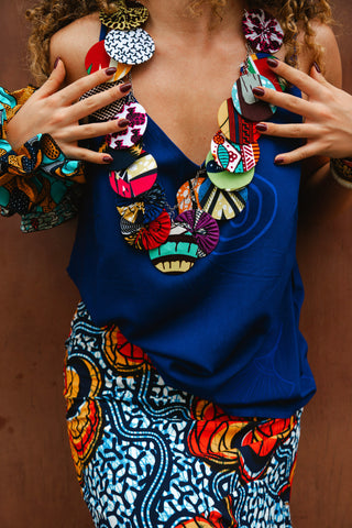 Zackia Spaghetti Top - Solid Blue Print