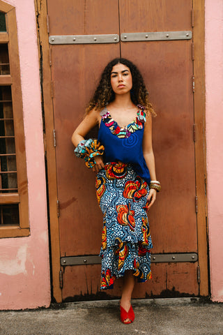 Zackia Spaghetti Top - Solid Blue Print