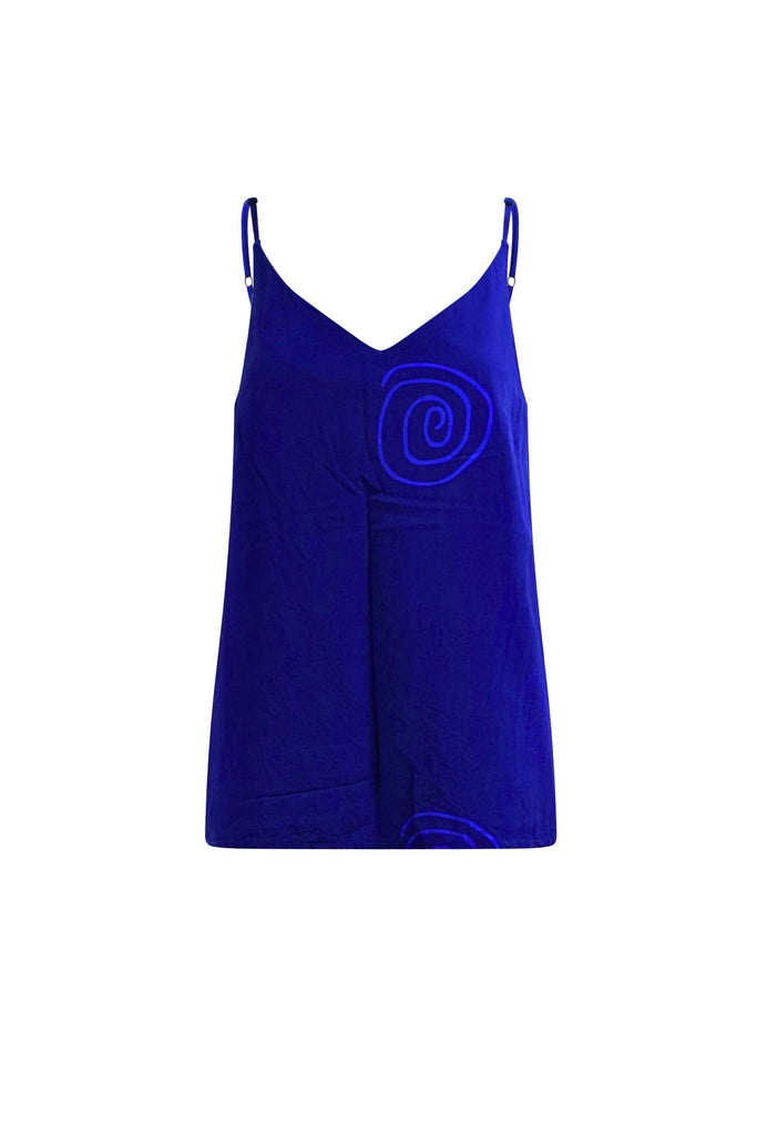 Zackia Spaghetti Top - Solid Blue Print