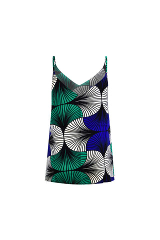 Zackia Spaghetti Top - Blue White & Green Ewa Naibu Print