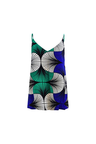 Zackia Spaghetti Top - Blue White & Green Ewa Naibu Print