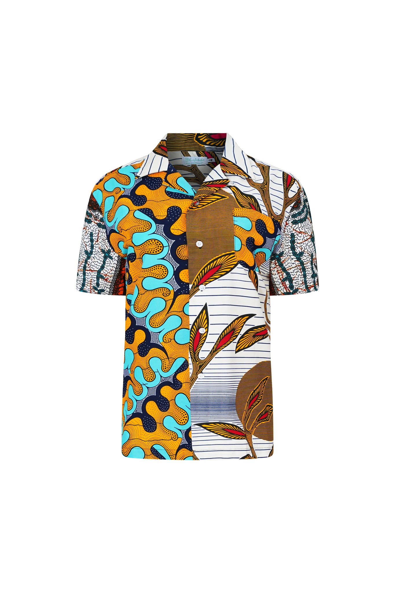 Zika Shirt - Mix Match Awoluba/Grotto Cyan Yellow and White African Ankara Wax Cotton Print
