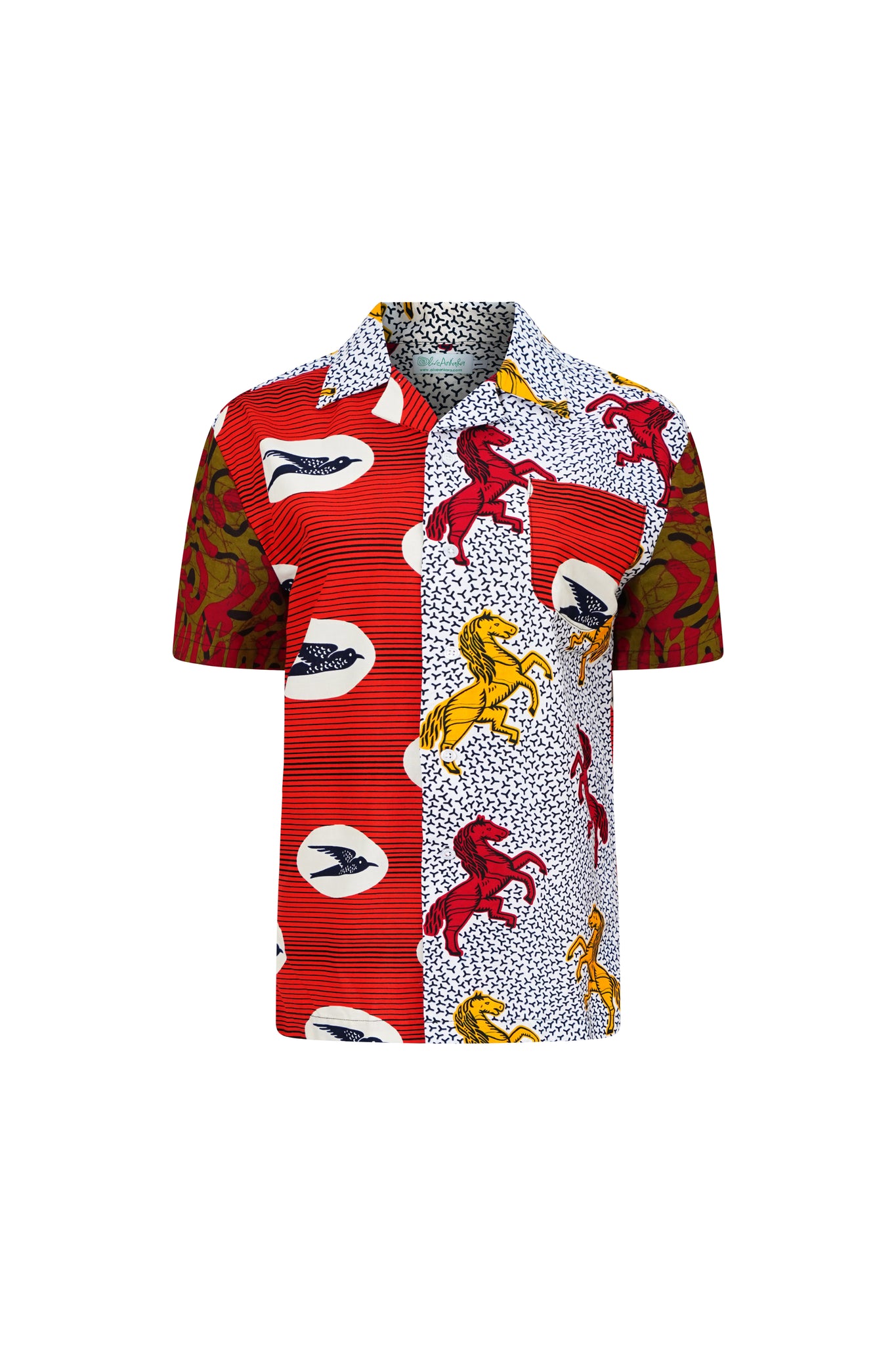 Zika Shirt - Mix Match Horses/Speedbird Red White and Yellow African Ankara Wax Cotton Print