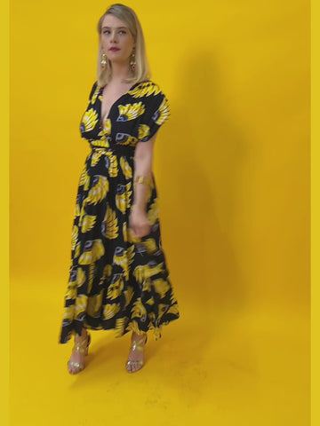 Chinwe Skirt Infinity Dress - Yellow & Black Plantain (banana) Print