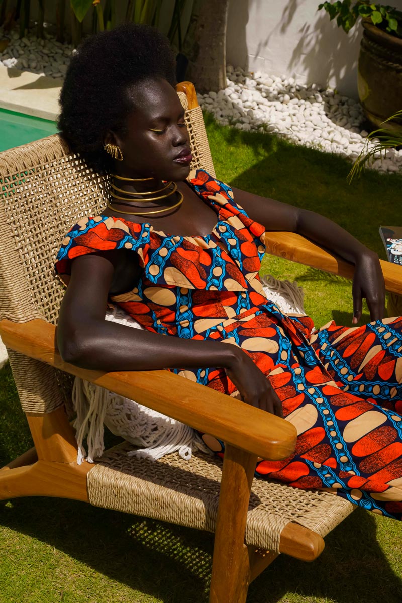 Adaora Tapered leg Twin Set - Orange/Blue Pearls and Pebbles Print |TROPICANA