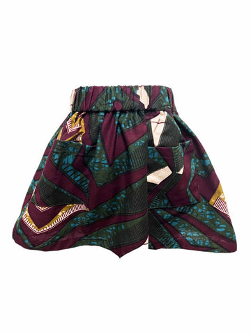 Bertie Elasticated Skirt Ankara Wax printed fabric OliveAnkara